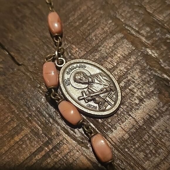 Vintage Pink Bronze Silver Tone Medals Color Rosary Necklace Faith Love Hope - Picture 5 of 16